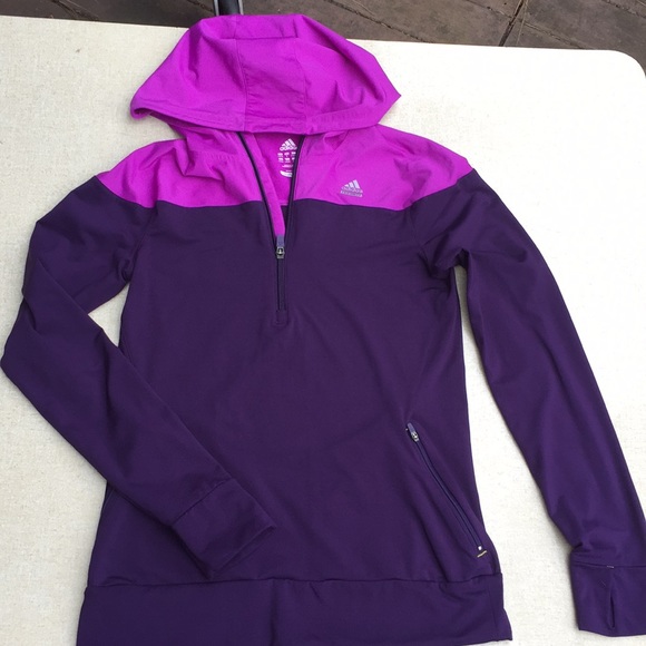 Adidas S Hooded Jacket Purple Tech Fit Quarter Zip